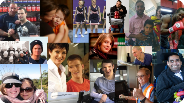 collage of images showing people with cerebral palsy in an activity